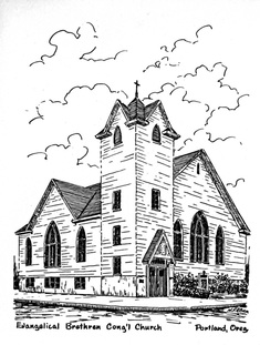 Drawing of the German Evangelical Brethren Congregational Church.