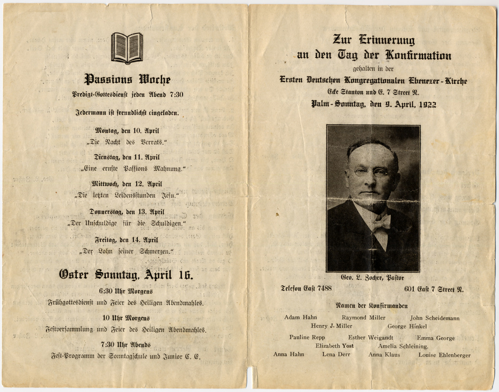 Confirmation program for the Ebenezer class of 1922.