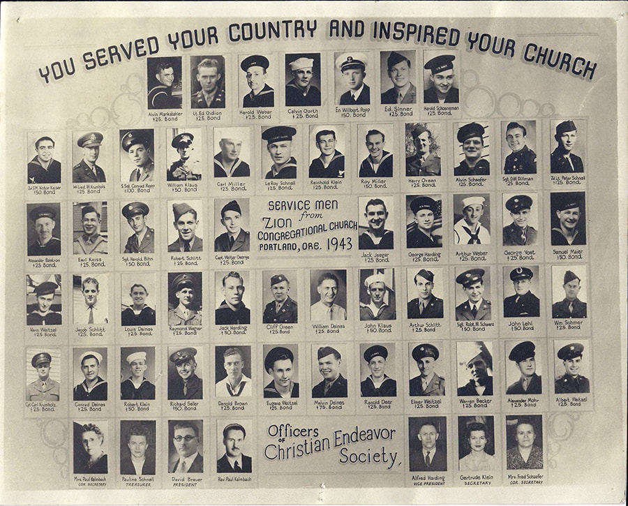 Members of the Zion Congregational Church serving in World War II in 1943. Photography courtesty of Karen Drier Esayian.