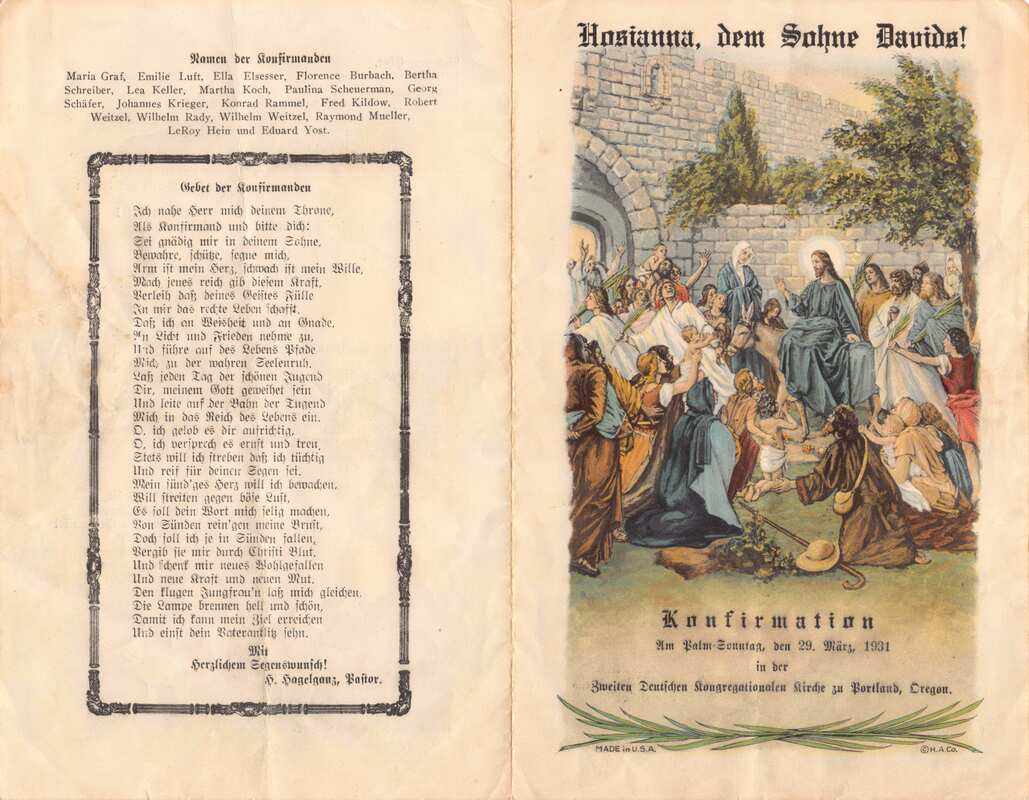 1931 Second German Congregational Church Confirmation program. Courtesy of Geraldine Kildow.