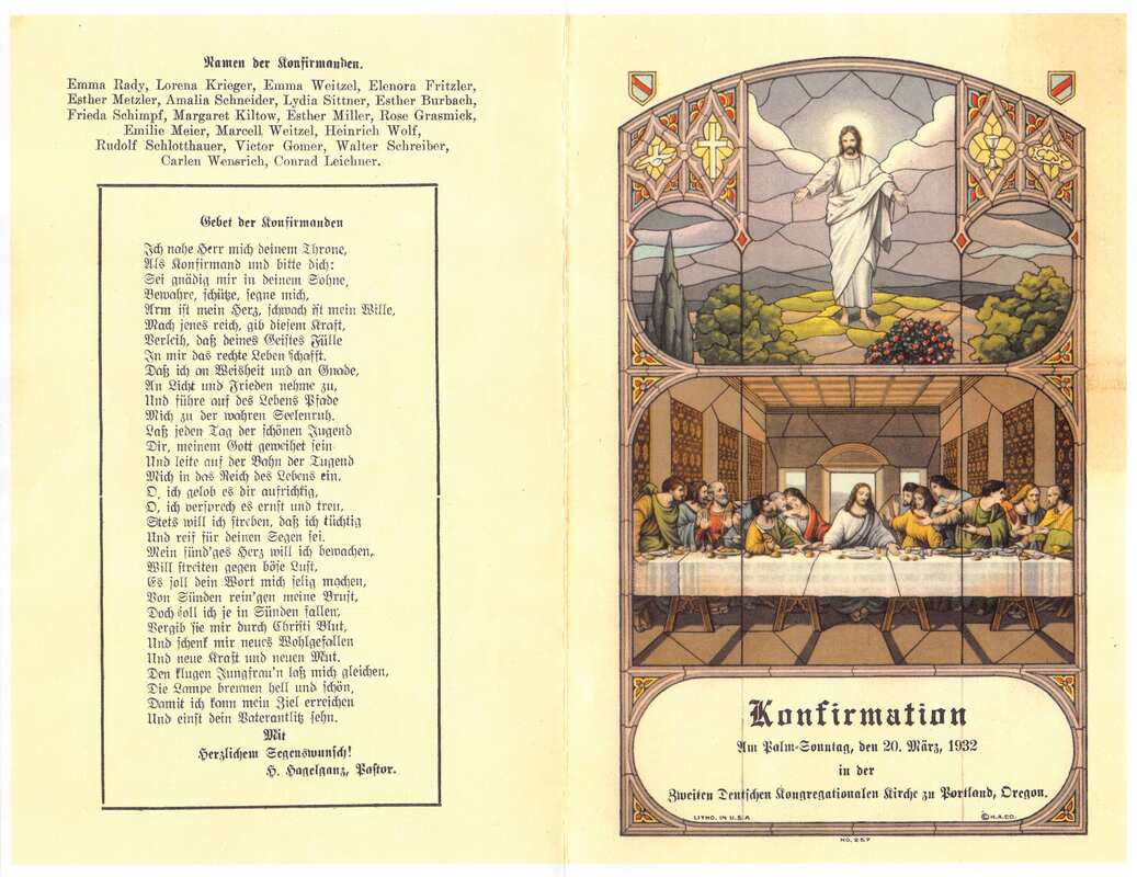 1932 Second German Congregational Church Confirmation program. Courtesy of Geraldine Kildow. 
