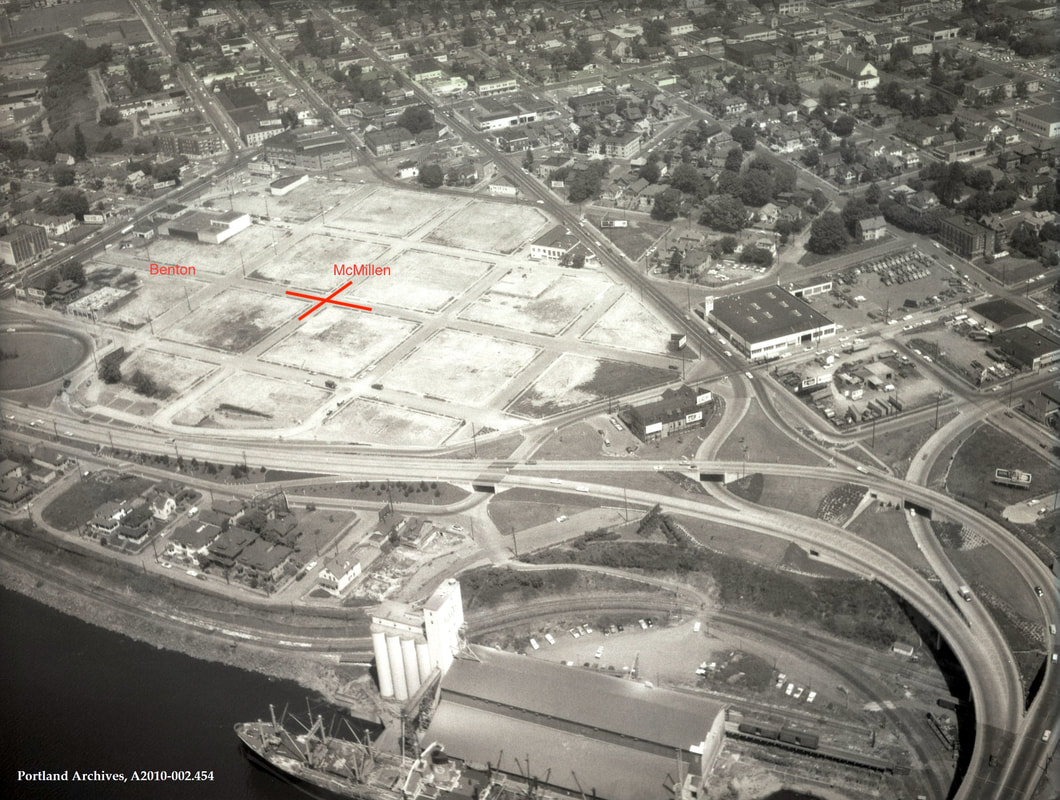 View of the Memorial Coliseum site showing the old street system and location of the Crescent Poultry Company 