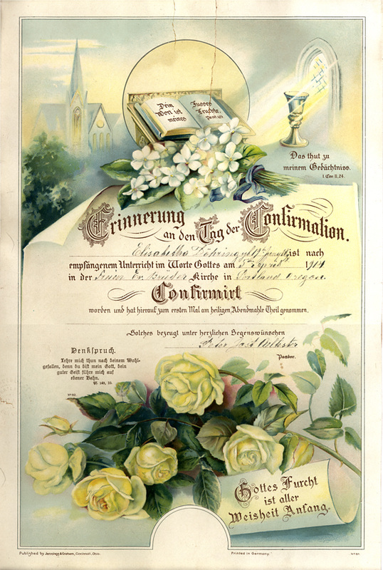 Confirmation certificate for Elisabetha Döhring (Elisabeth Döring) signed by Peter Yost
