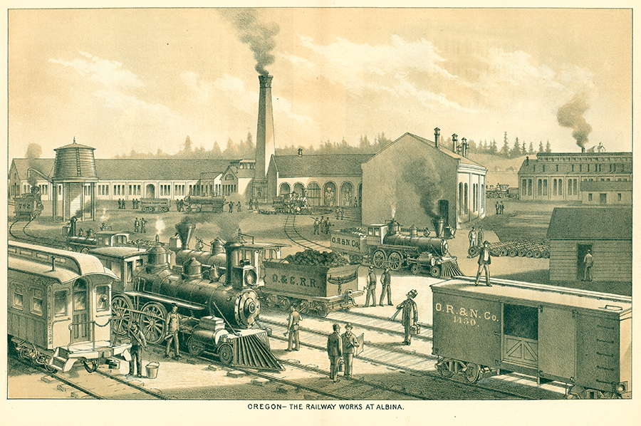 The railway works at Albina