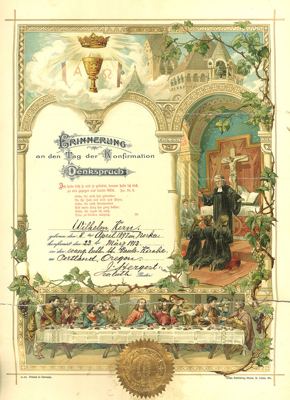 Wilhelm Kern confirmation certificate