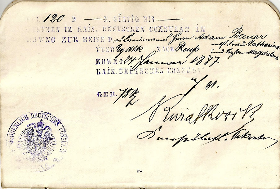 Adam Bauer Passport 1887