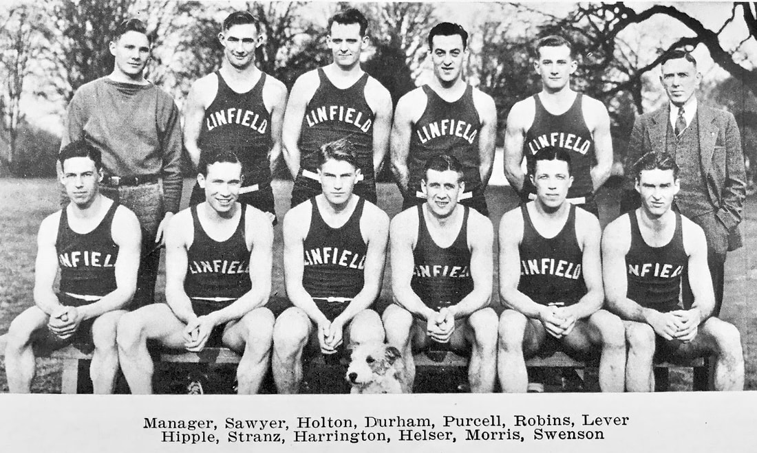 Roy Helser's Linfield basketball team. Courtesy of Tom Rohlffs. 