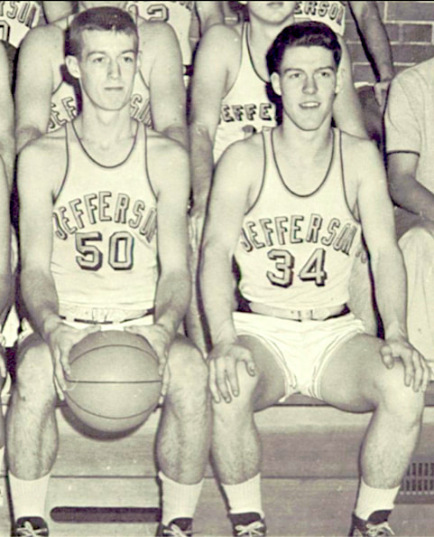 Jefferson High School basketball team photo showing Terry Baker (number 50) and Mick Hergert (number 34). 
