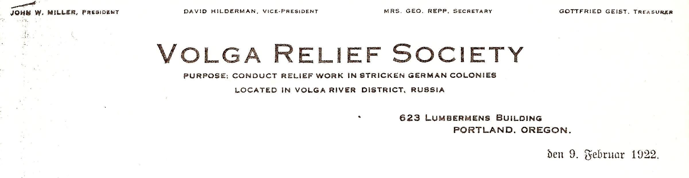 Letterhead for the Volga Relief Society