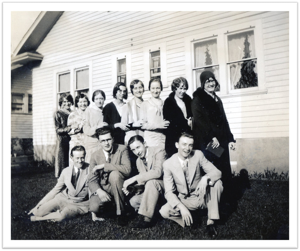 The Young Peoples Bible Study group of 1929 met at the home of Emily Reuger’s parents. Several marriages eventually took place from this group of older teens. Source: Joanne Krieger.