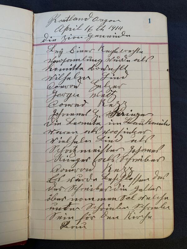 First page of a ledger showing the founding members of the Zion Congregational Church. This ledger was donated by Richard Lowery.